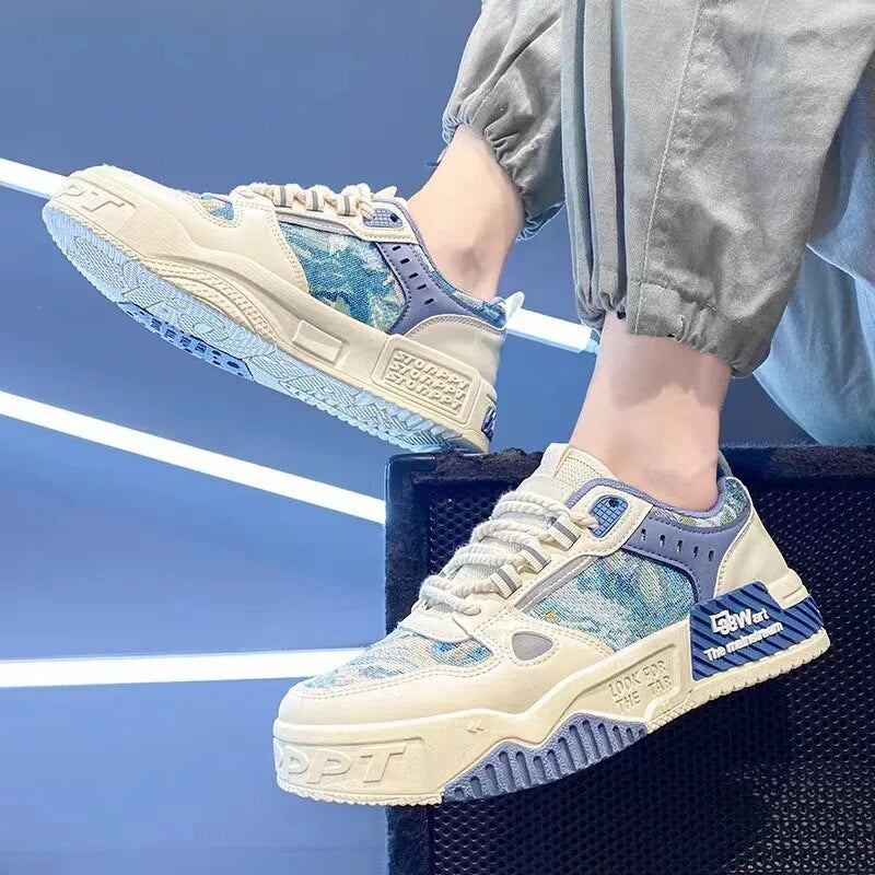 New Trendy Sneakers Men's Comfortable Platform Shoes 2023 Color Matching Lace-up Sneakers for Men Casual Vulcanized Shoes Tenis