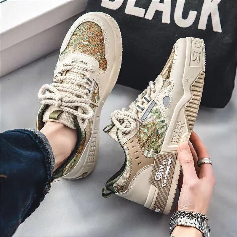 New Trendy Sneakers Men's Comfortable Platform Shoes 2023 Color Matching Lace-up Sneakers for Men Casual Vulcanized Shoes Tenis