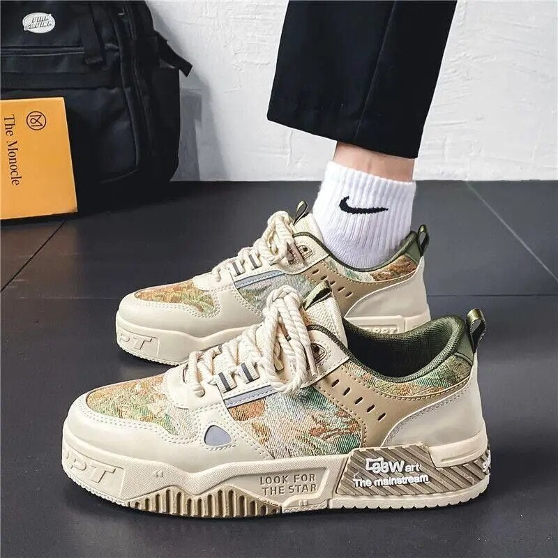 New Trendy Sneakers Men's Comfortable Platform Shoes 2023 Color Matching Lace-up Sneakers for Men Casual Vulcanized Shoes Tenis