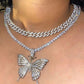 LATS Punk Cuban Big Butterfly Necklace