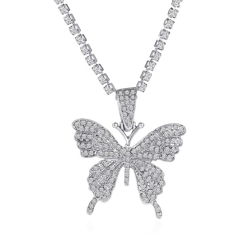 LATS Punk Cuban Big Butterfly Necklace