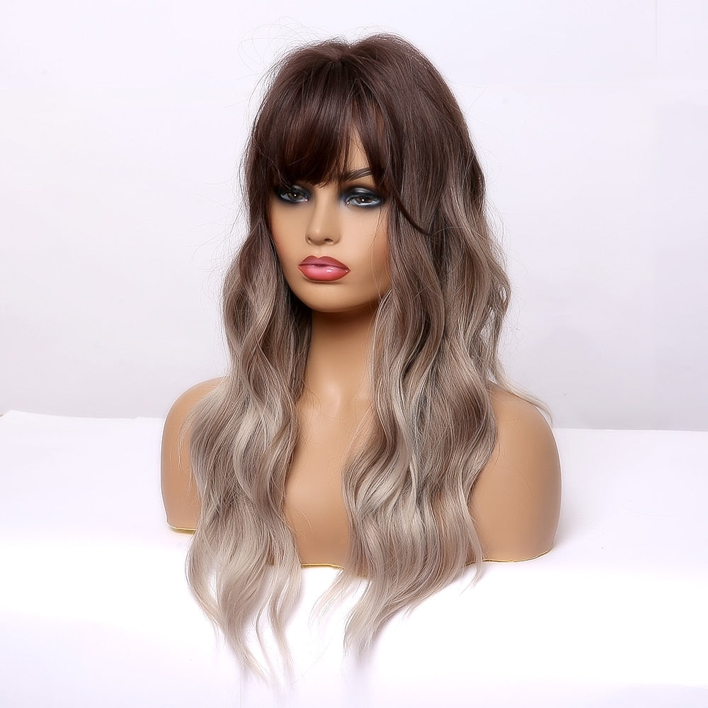 EASIHAIR Brown to Blonde Ombre Synthetic Wigs