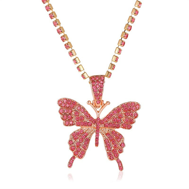 LATS Punk Cuban Big Butterfly Necklace