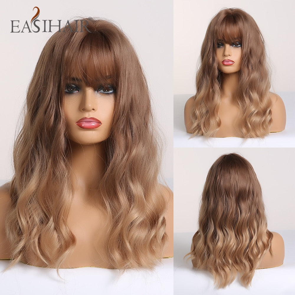 EASIHAIR Brown to Blonde Ombre Synthetic Wigs