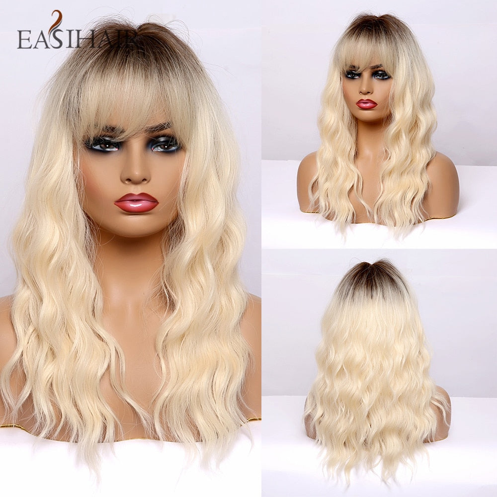 EASIHAIR Brown to Blonde Ombre Synthetic Wigs