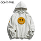 GONTHWID Zipper Pocket Smile Face Patchwork Fleece Hoodies Sweatshirts Streetwear Mens Hip Hop Casual Pullover Hooded Male Tops
