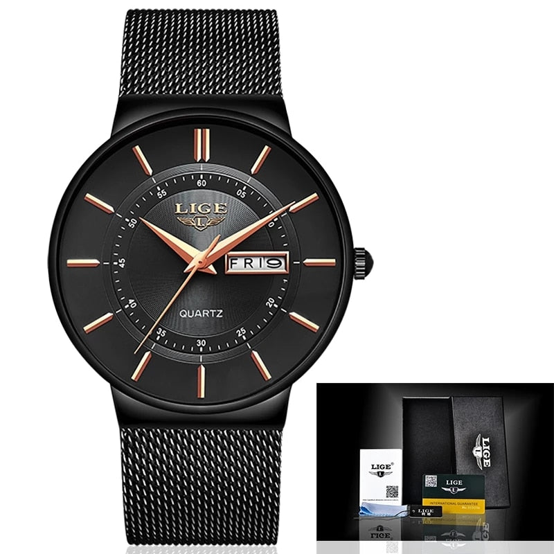 Mens Watches LIGE Waterproof Ultra Thin