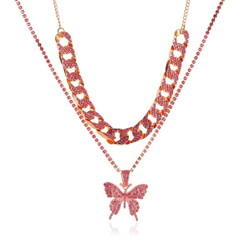 LATS Punk Cuban Big Butterfly Necklace