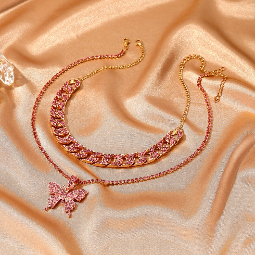 LATS Punk Cuban Big Butterfly Necklace
