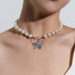 Antique Pearl Chain Necklace With Butterfly