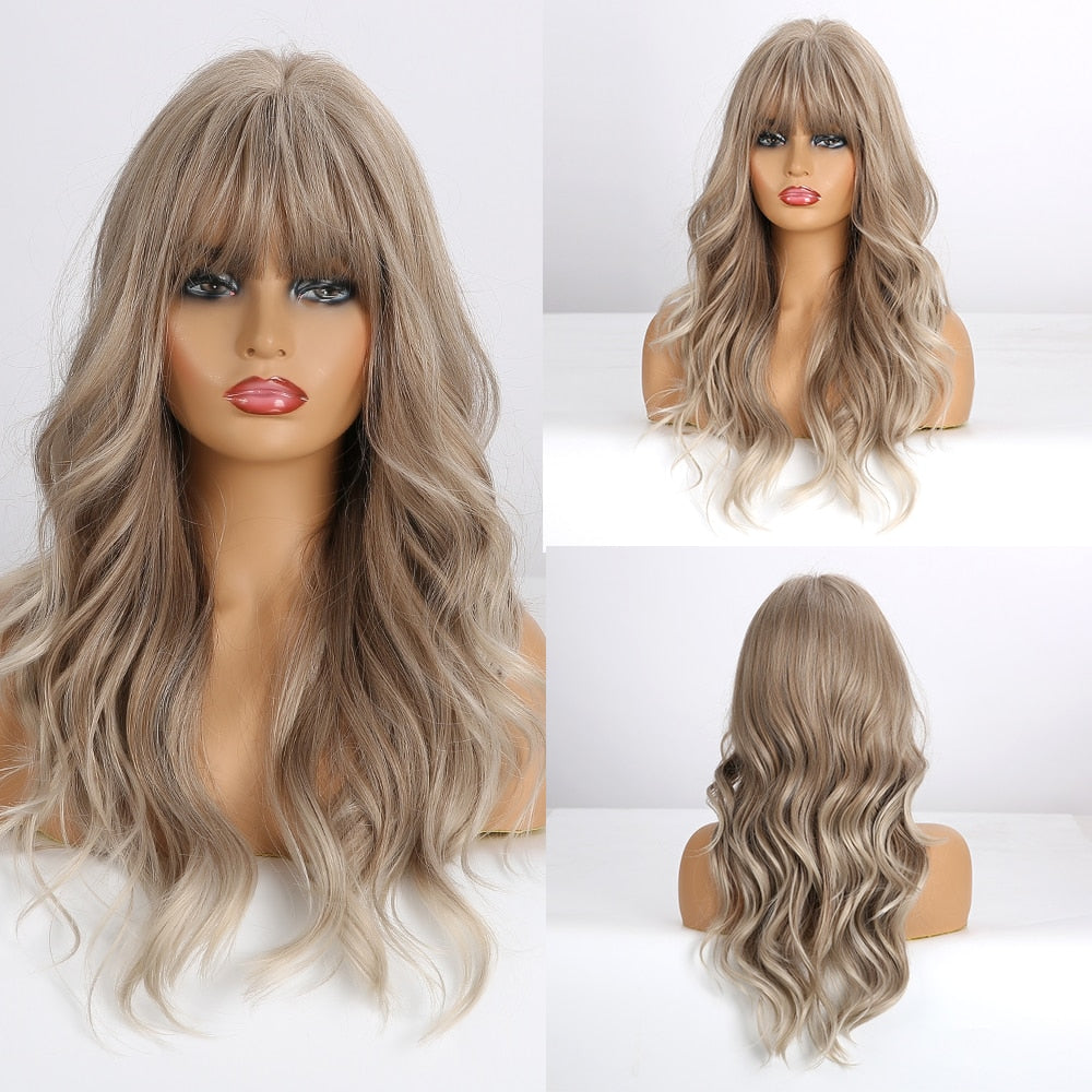 EASIHAIR Brown to Blonde Ombre Synthetic Wigs
