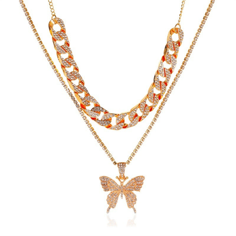 LATS Punk Cuban Big Butterfly Necklace