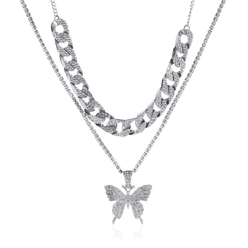 LATS Punk Cuban Big Butterfly Necklace