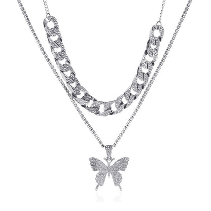 LATS Punk Cuban Big Butterfly Necklace