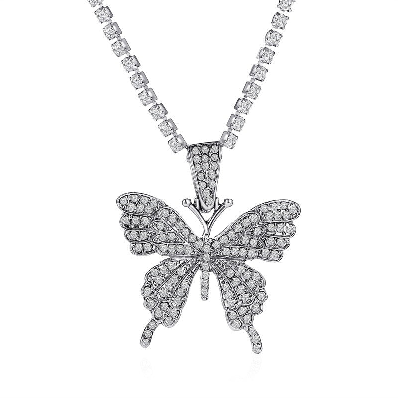 LATS Punk Cuban Big Butterfly Necklace