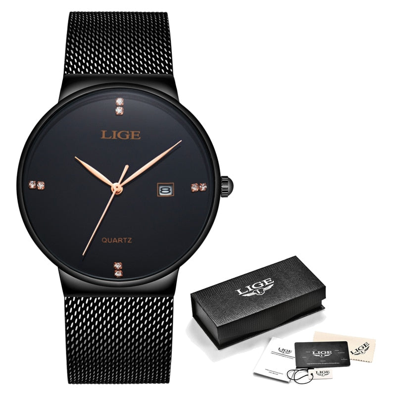 Mens Watches LIGE Waterproof Ultra Thin
