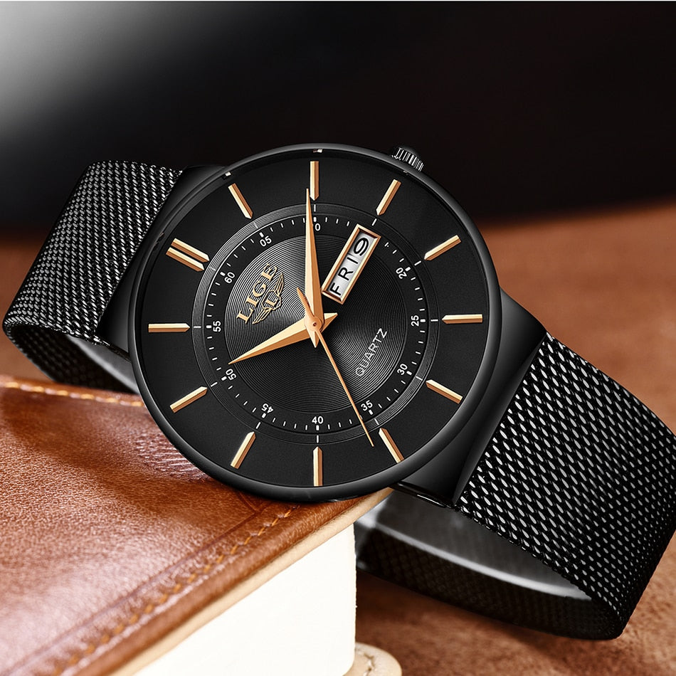 Mens Watches LIGE Waterproof Ultra Thin