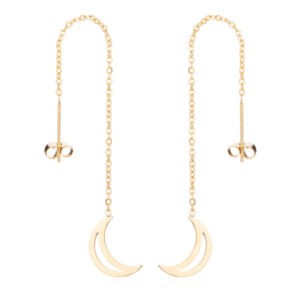 Simple Y Chain Hollow Moon Necklaces