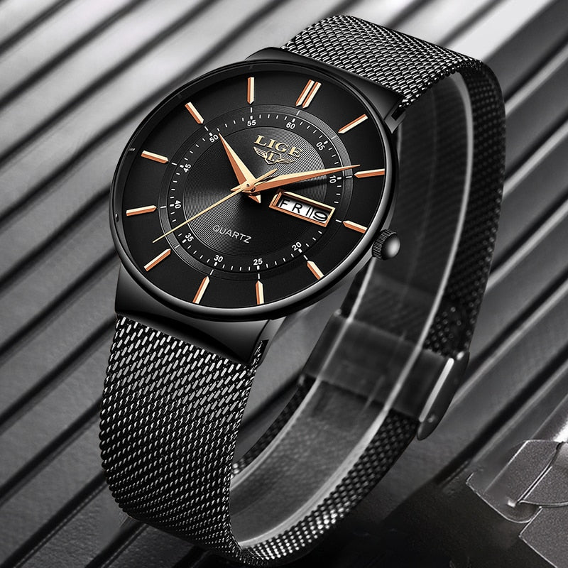 Mens Watches LIGE Waterproof Ultra Thin