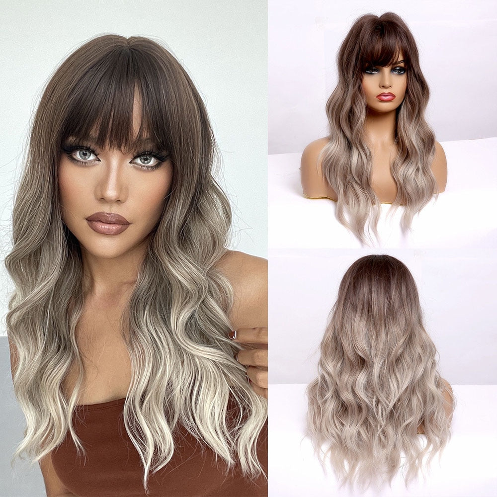 EASIHAIR Brown to Blonde Ombre Synthetic Wigs