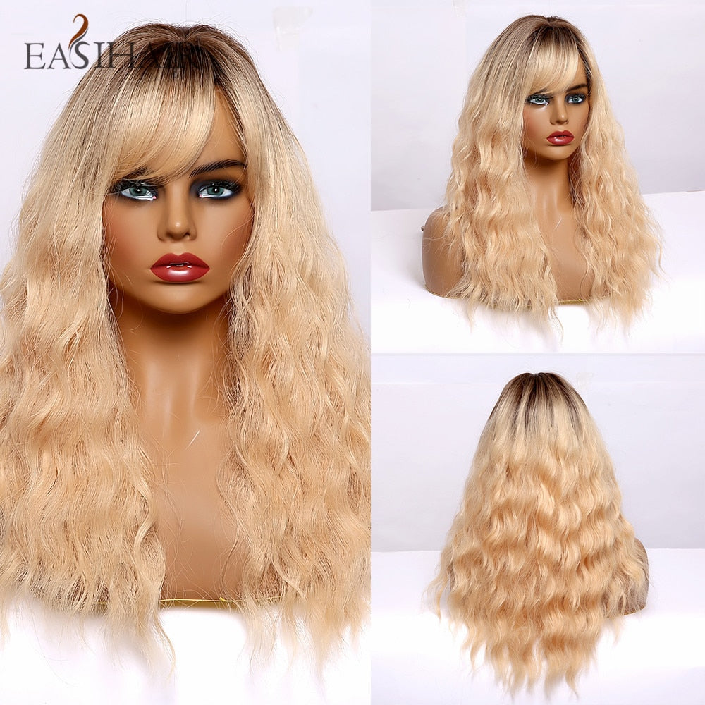 EASIHAIR Brown to Blonde Ombre Synthetic Wigs