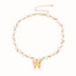 Antique Pearl Chain Necklace With Butterfly