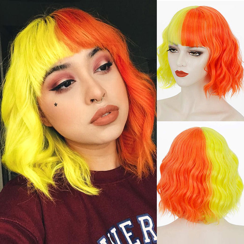 MONIXI Perruque Synthétique Bleue Perruque Courte Ondulée