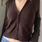Sweetown Vintage marron solide à capuche Y2K chandails femmes automne hiver lanterne manches fermeture éclair veste Cardigan tricoté sweats à capuche 2022
