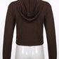 Sweetown Vintage marron solide à capuche Y2K chandails femmes automne hiver lanterne manches fermeture éclair veste Cardigan tricoté sweats à capuche 2022