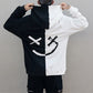 Hommes sourire sweats à capuche 2019 hiver Hip Hop imprimer sweats surdimensionnés mode Patchwork unisexe Couple Streetwear hommes femmes sweats à capuche