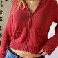 Sweetown Vintage marron solide à capuche Y2K chandails femmes automne hiver lanterne manches fermeture éclair veste Cardigan tricoté sweats à capuche 2022