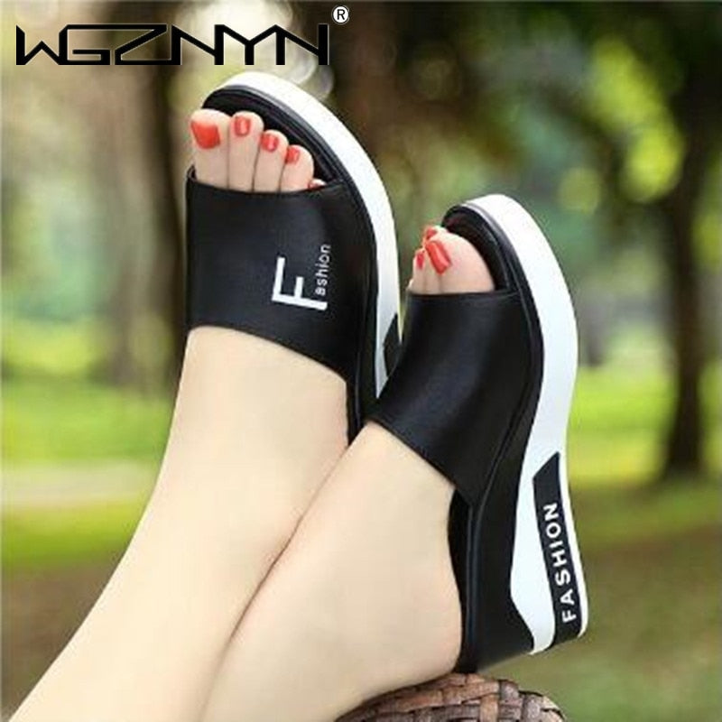 Leather Thick Sole Slippers Female