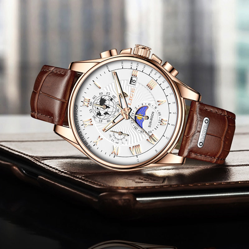 LIGE Fashion Automatic Date Men Quartz