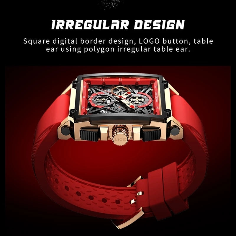LIGE 2022 Waterproof Quartz Square Wrist