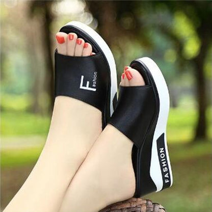 Leather Thick Sole Slippers Female