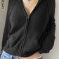 Sweetown Vintage marron solide à capuche Y2K chandails femmes automne hiver lanterne manches fermeture éclair veste Cardigan tricoté sweats à capuche 2022