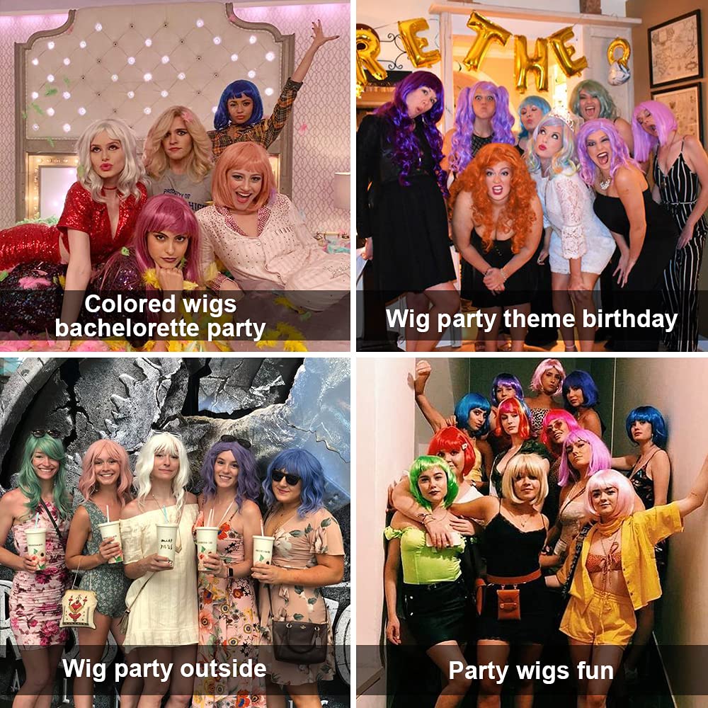 MONIXI Perruque Synthétique Bleue Perruque Courte Ondulée