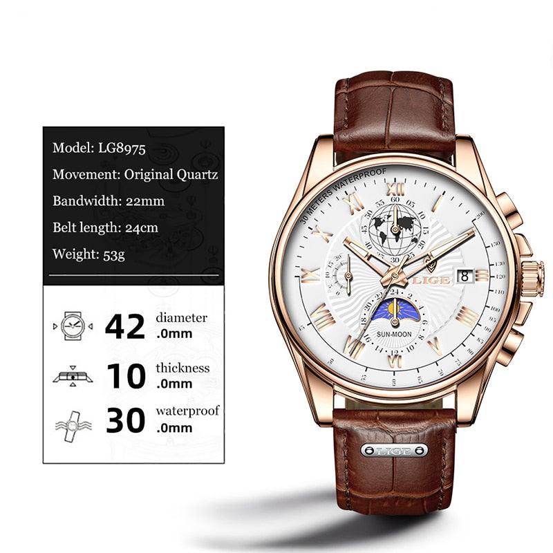 LIGE Fashion Automatic Date Men Quartz