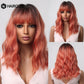 Medium Length Water Wave Synthetic Wigs Cute Pink
