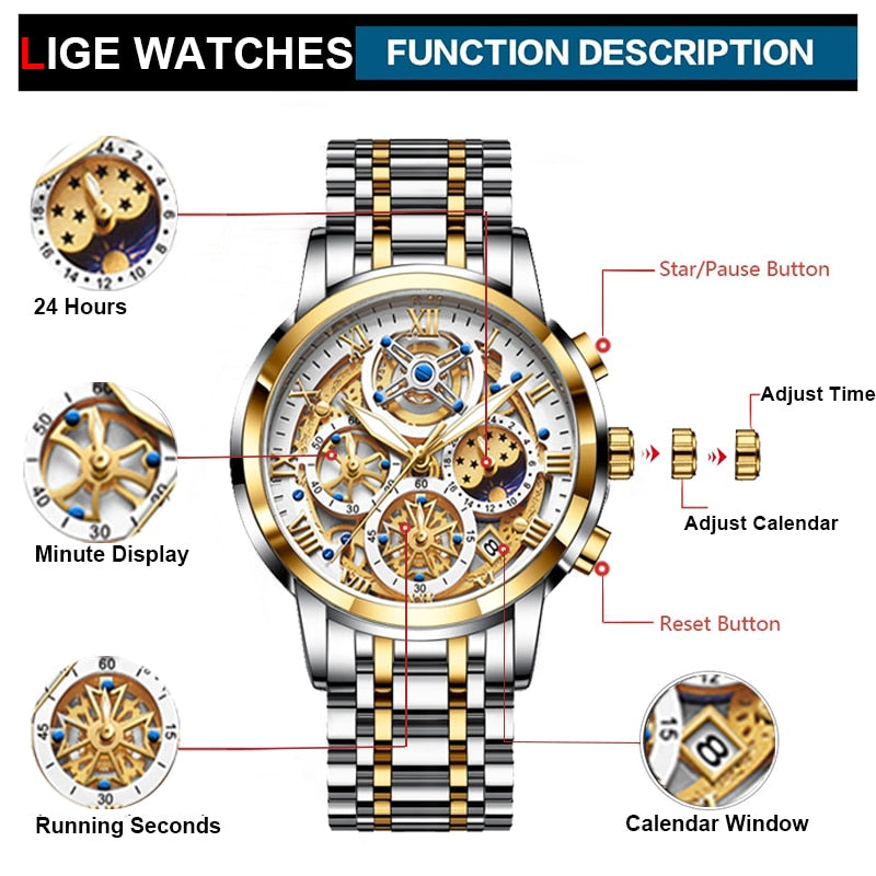LIGE  Men Watch Top Brand Original Sports