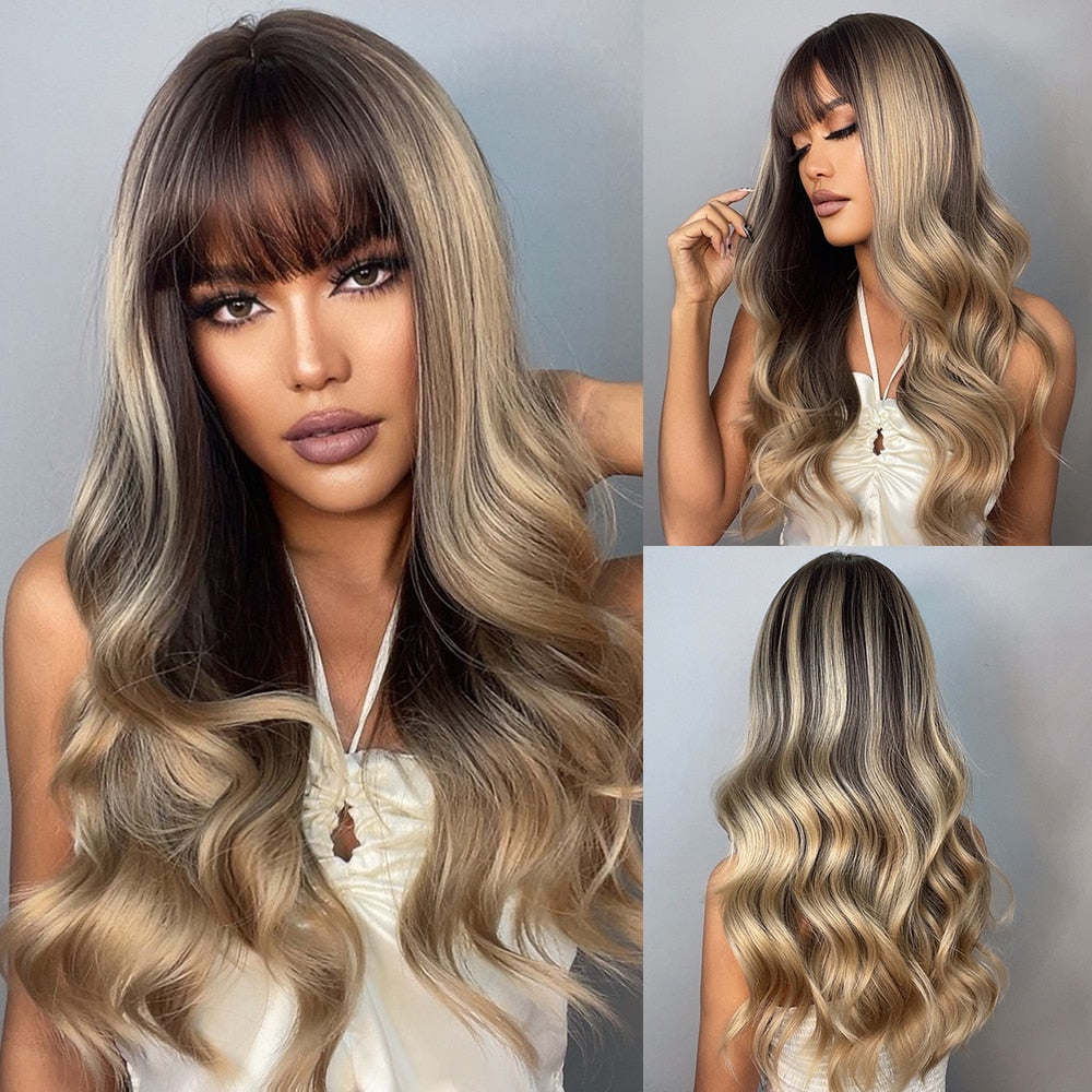 EASIHAIR Brown to Blonde Ombre Synthetic Wigs