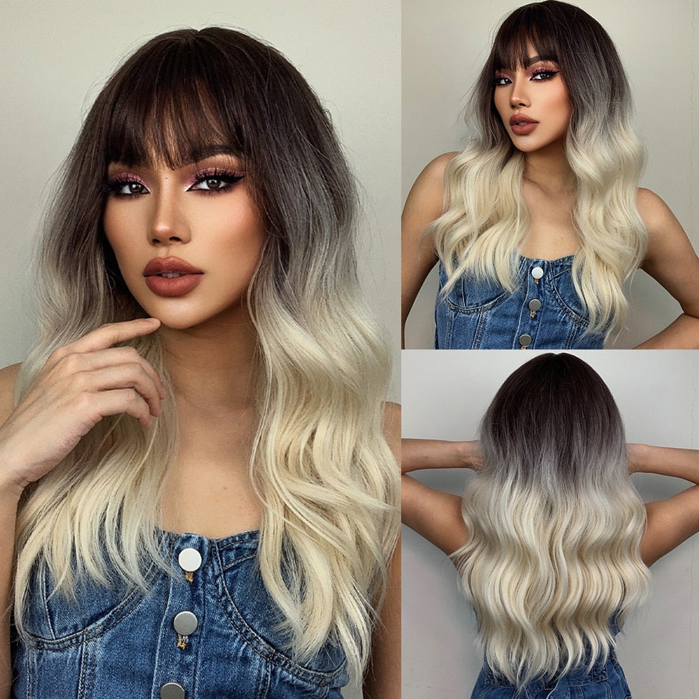 EASIHAIR Brown to Blonde Ombre Synthetic Wigs