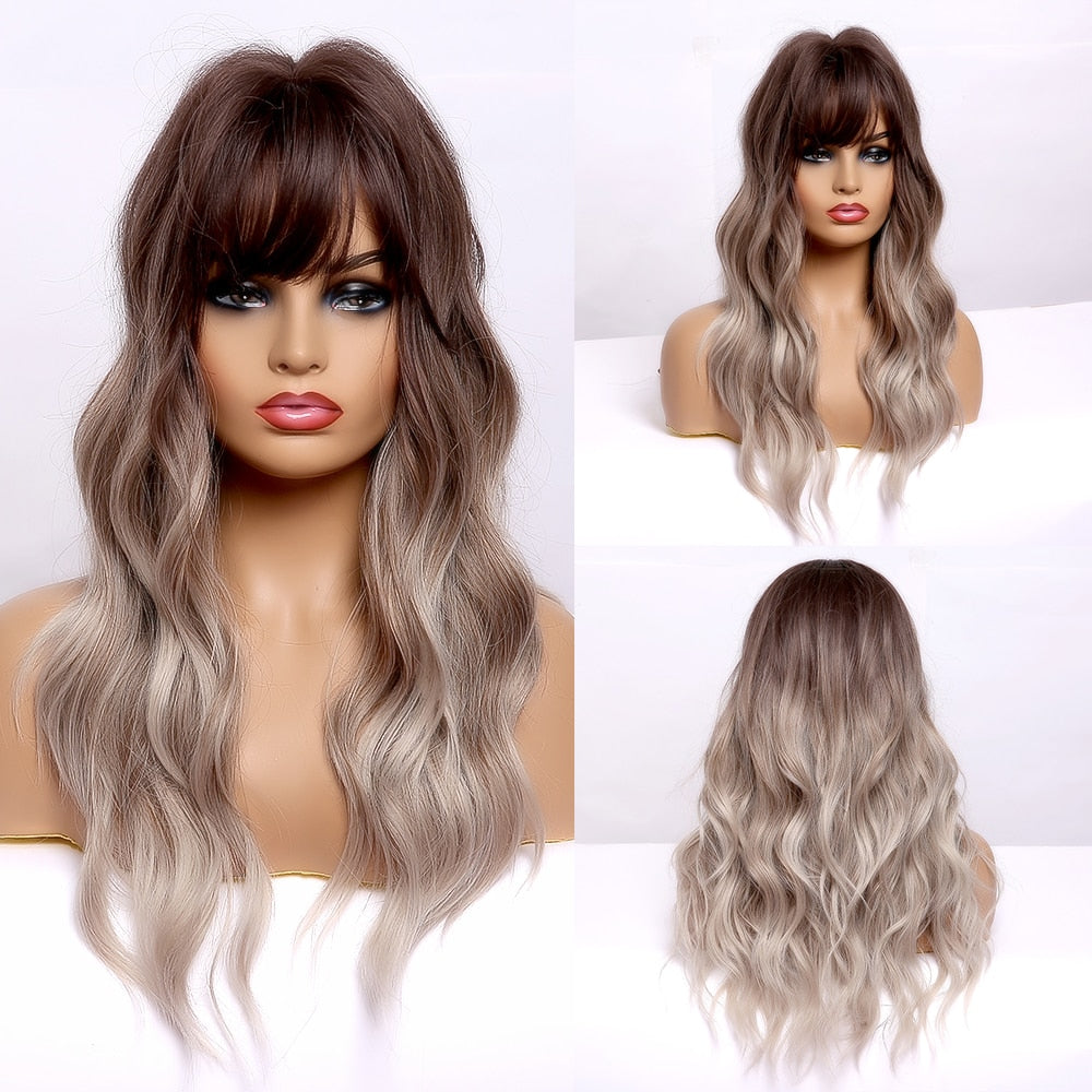 EASIHAIR Brown to Blonde Ombre Synthetic Wigs