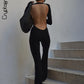 Cryptographic Black Sexy Backless Jumpsuits